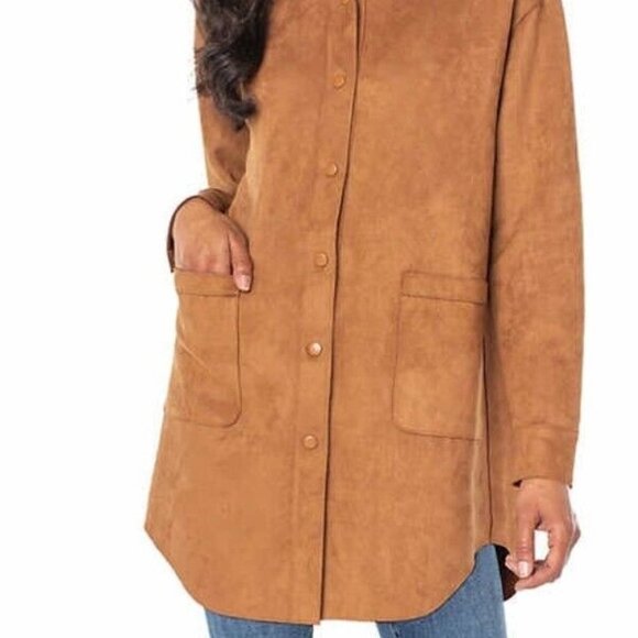 New Well Worn Women's Soft Faux Suede Shirt Jacket Size XXL Brown Longline Boho - Picture 5 of 13